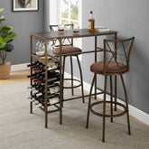 3-Piece Bar Table Set, Retro Brown Bar Chairs & Dining Table